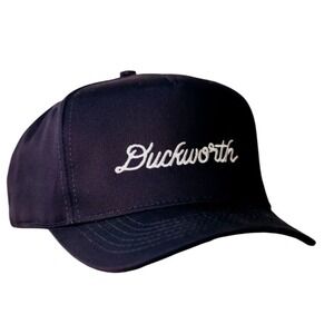 Duckworth Script Logo Snapback Hat Midnight Blue Made in USA Mens Trucker H01